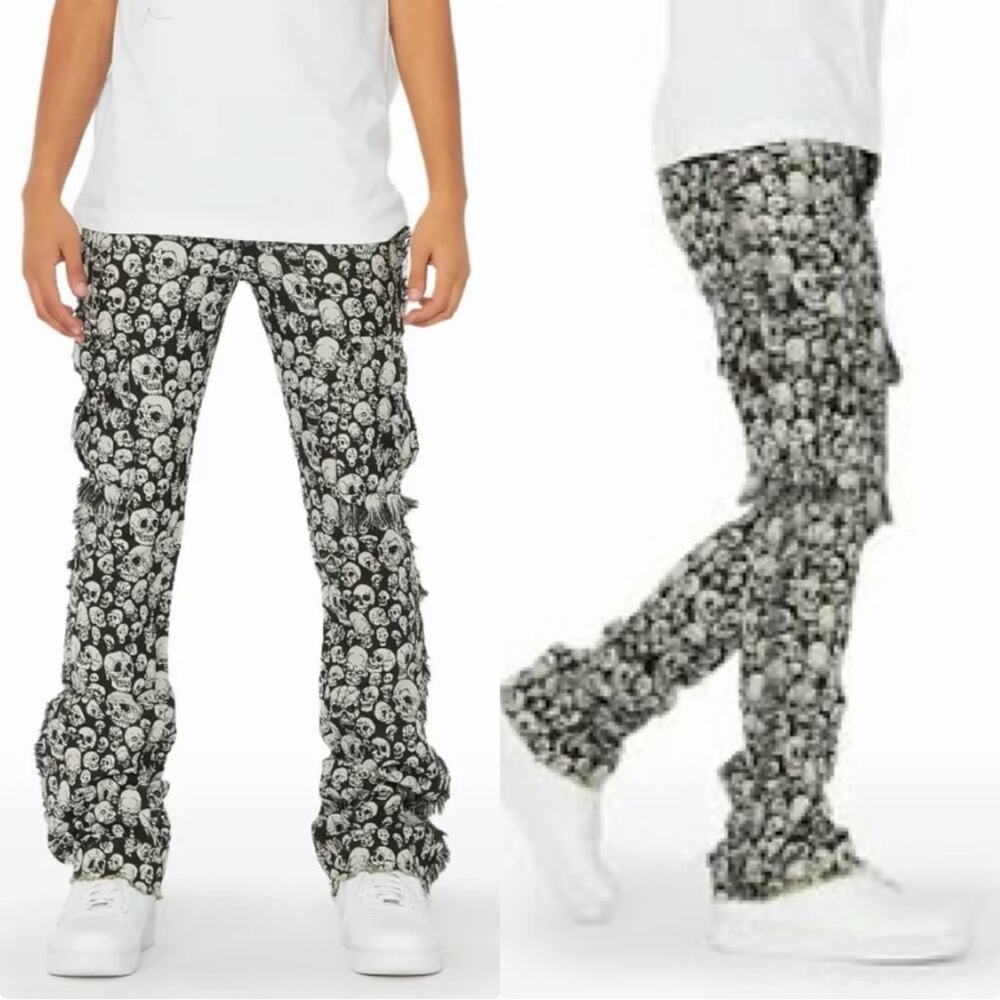 NWT $140 ROCKSTAR ORIGINAL SKULLS 30 Print FRAIL Flare Cargo Jean Pants